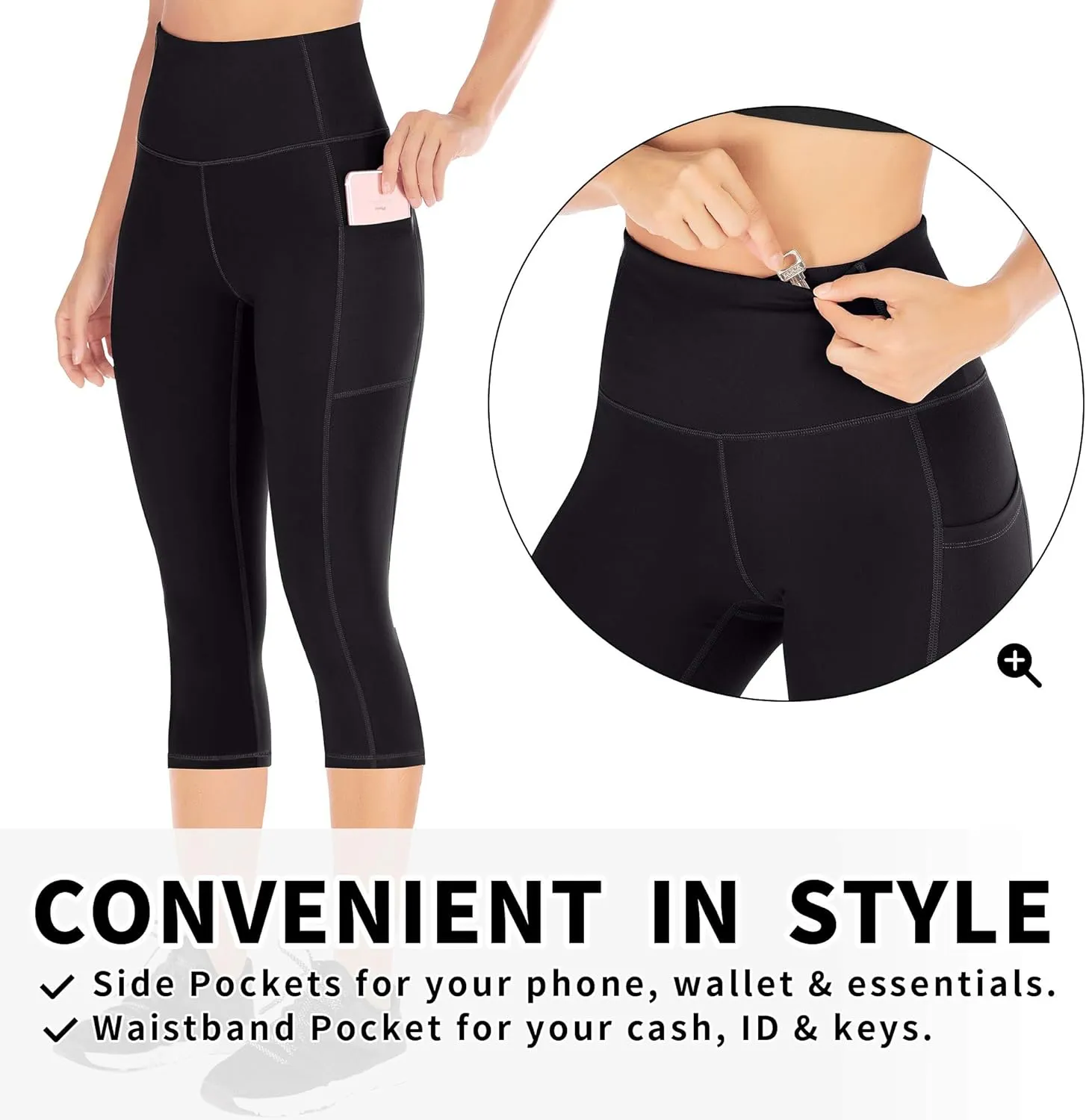 Ewedoos Womens Yoga Pants with Pockets Capri Leggings for Women Tummy Control Workout Leggings Compression Capris Pants