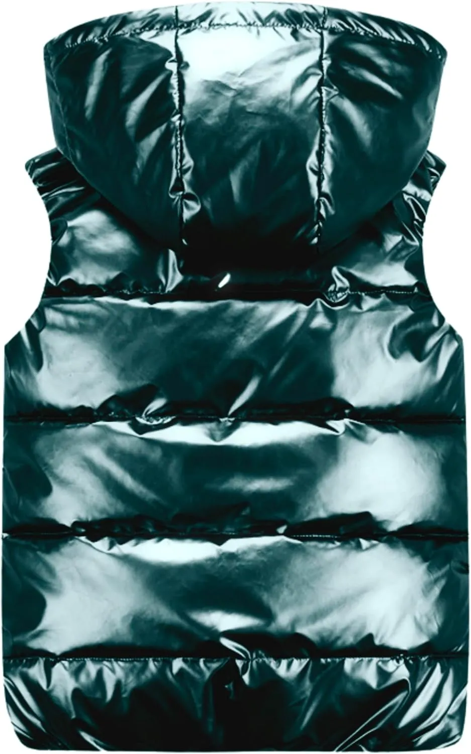 FindThy Women’s Shiny Puffer Down Vest Quilted Zip Up Hat Collar Pocketed Sleeveless Jacket