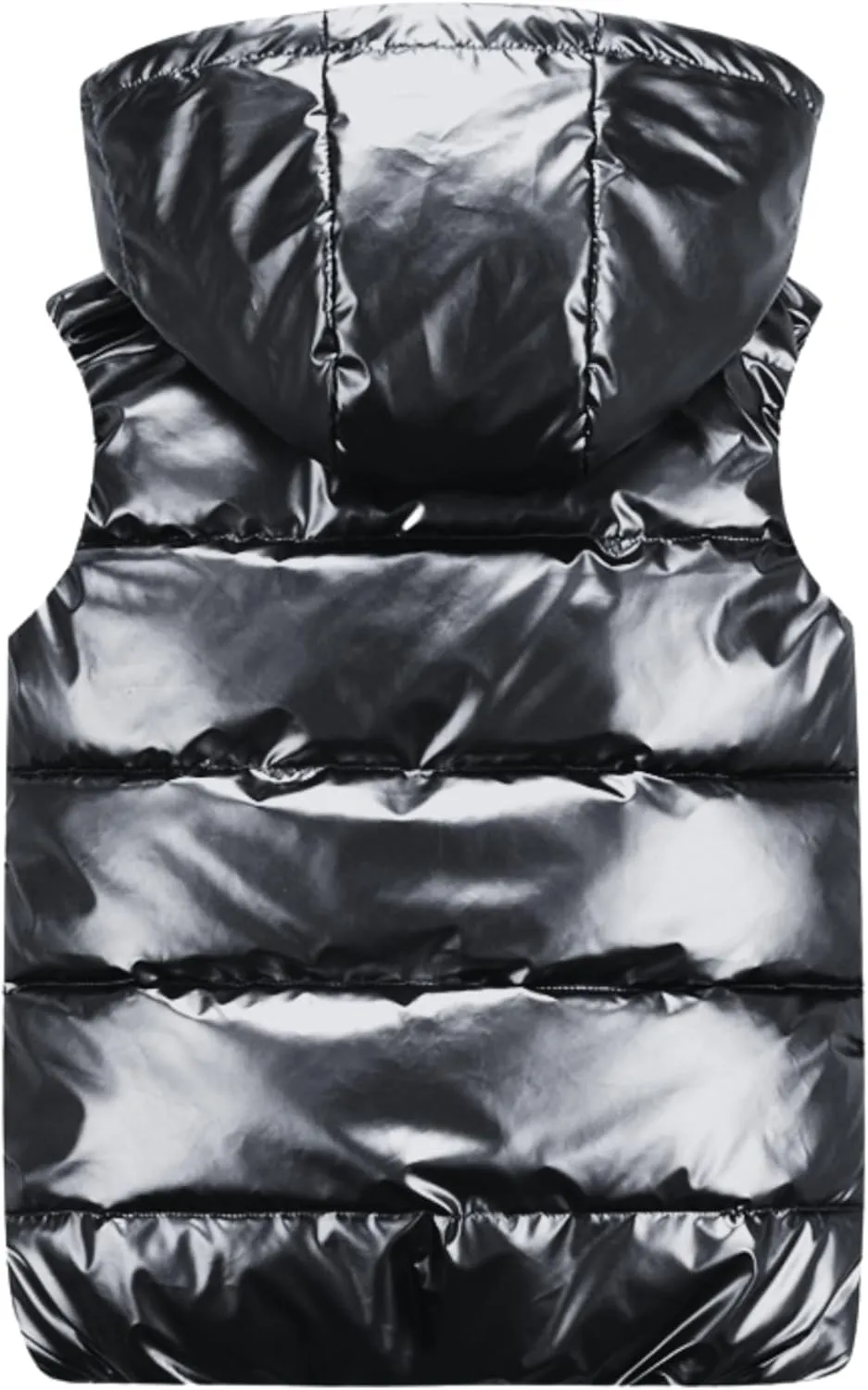 FindThy Women’s Shiny Puffer Down Vest Quilted Zip Up Hat Collar Pocketed Sleeveless Jacket