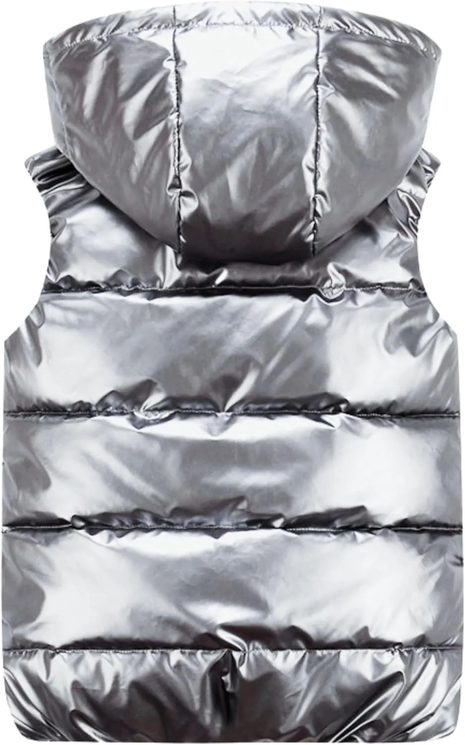 FindThy Women’s Shiny Puffer Down Vest Quilted Zip Up Hat Collar Pocketed Sleeveless Jacket