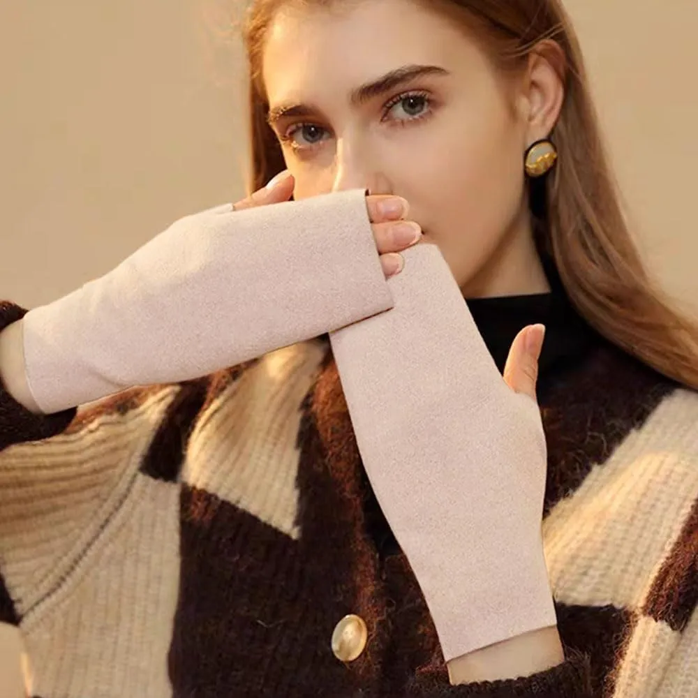 Fine Velvet Half Finger Gloves,Touchscreen Driving Typing Phone Stretchy Cotton Knit Mittens for Women Man