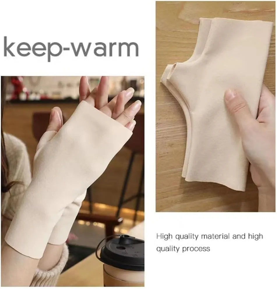 Fine Velvet Half Finger Gloves,Touchscreen Driving Typing Phone Stretchy Cotton Knit Mittens for Women Man