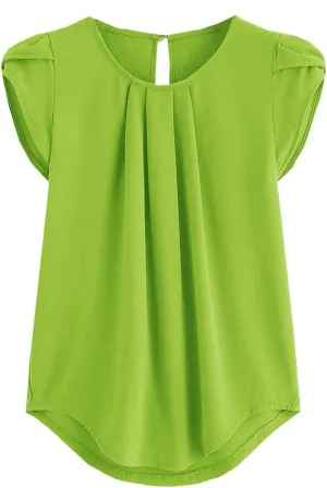 FlekmanArt Blouses for Women Fashion 2025 Summer Round Neck Petal Sleeve Breathable Tops Floral Printing Hide Belly T Shirts