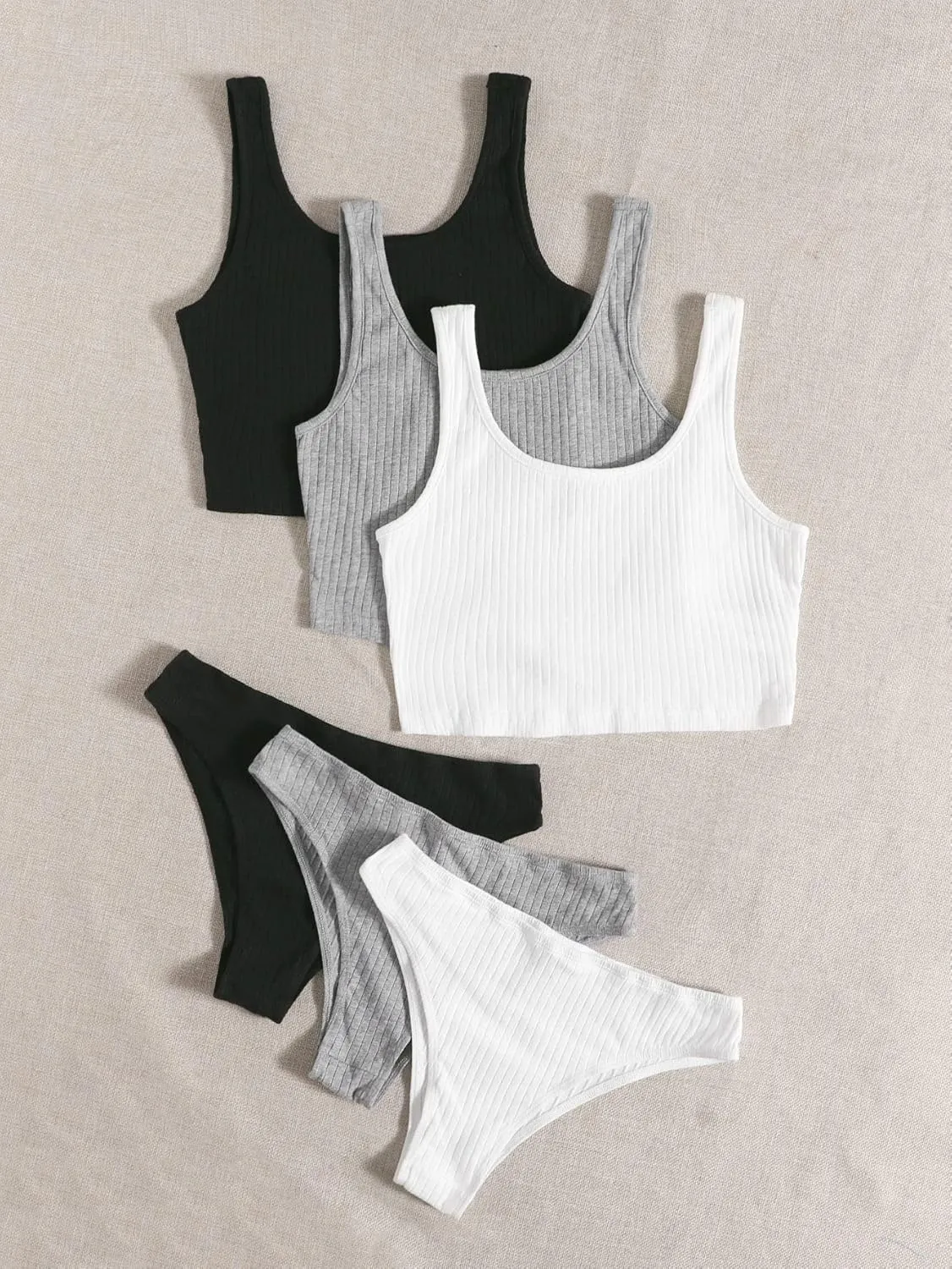 Floerns Women's 6 Piece Sleepwear Rib Knit Tank Top with Panty Pajama Set