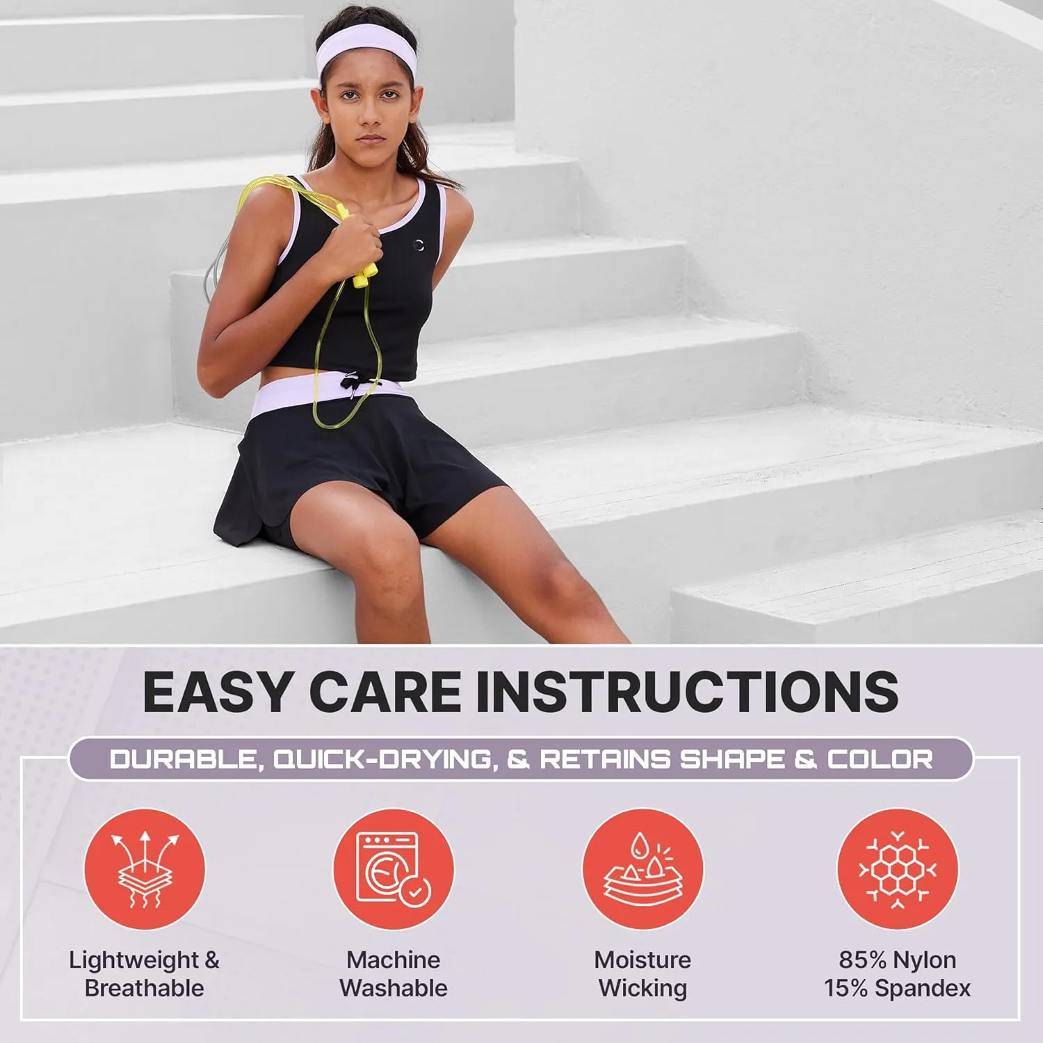 Flowy Girls Butterfly Shorts Skirts w/Pockets & Athletic Sleeveless Tank Tops, Dance Tennis Cheer Running (5pc Set)