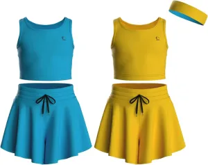 Flowy Girls Butterfly Shorts Skirts w/Pockets & Athletic Sleeveless Tank Tops, Dance Tennis Cheer Running (5pc Set)