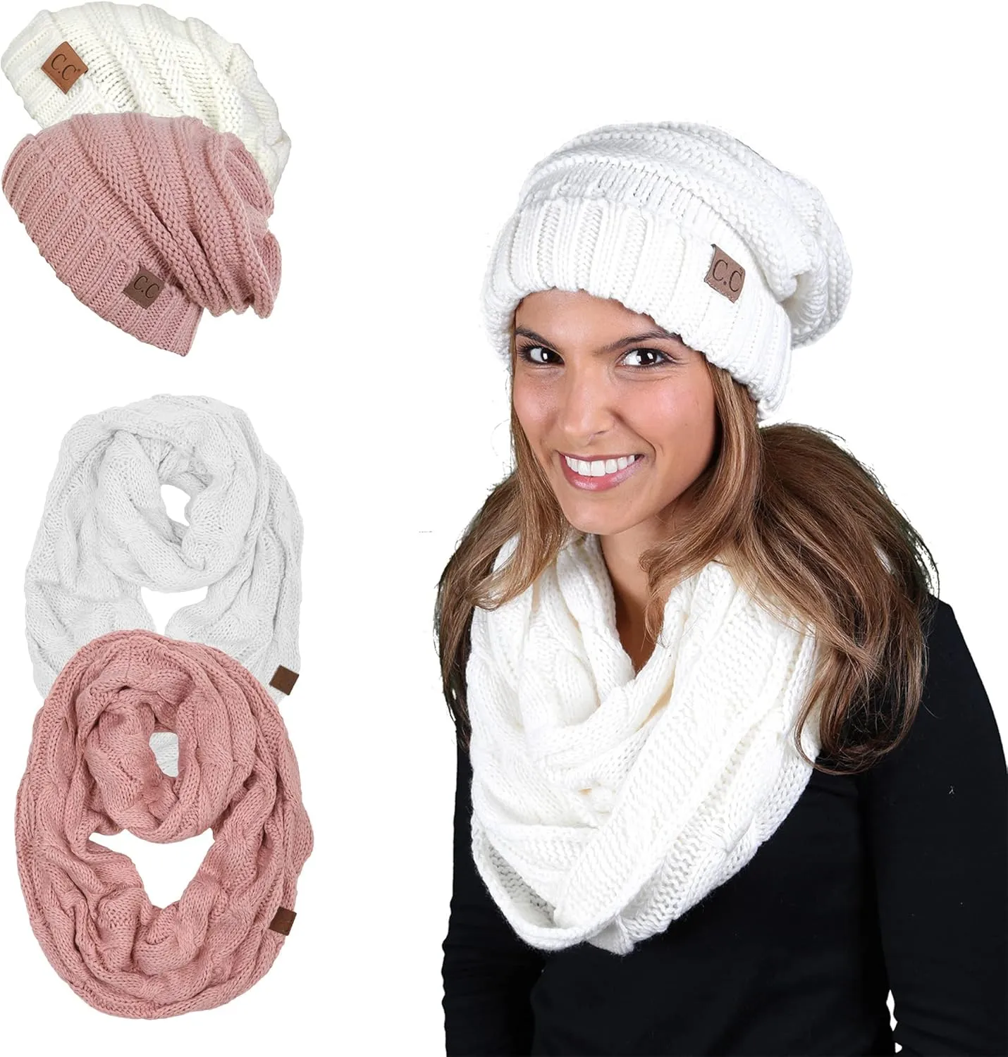 Funky Junque Premium Slouchy Beanie & Infinity Scarf Set - Mothers Day Gift - Warm Winter Bundle