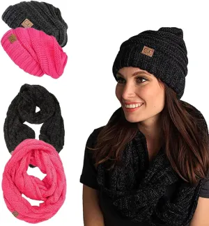 Funky Junque Premium Slouchy Beanie & Infinity Scarf Set - Mothers Day Gift - Warm Winter Bundle