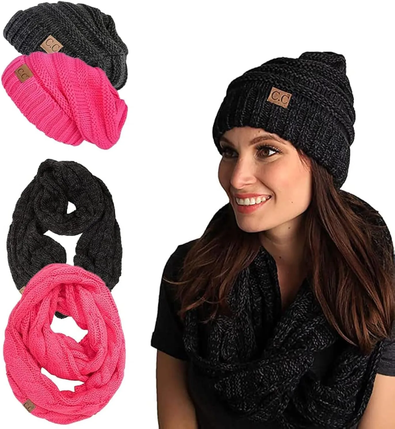 Funky Junque Premium Slouchy Beanie & Infinity Scarf Set - Mothers Day Gift - Warm Winter Bundle