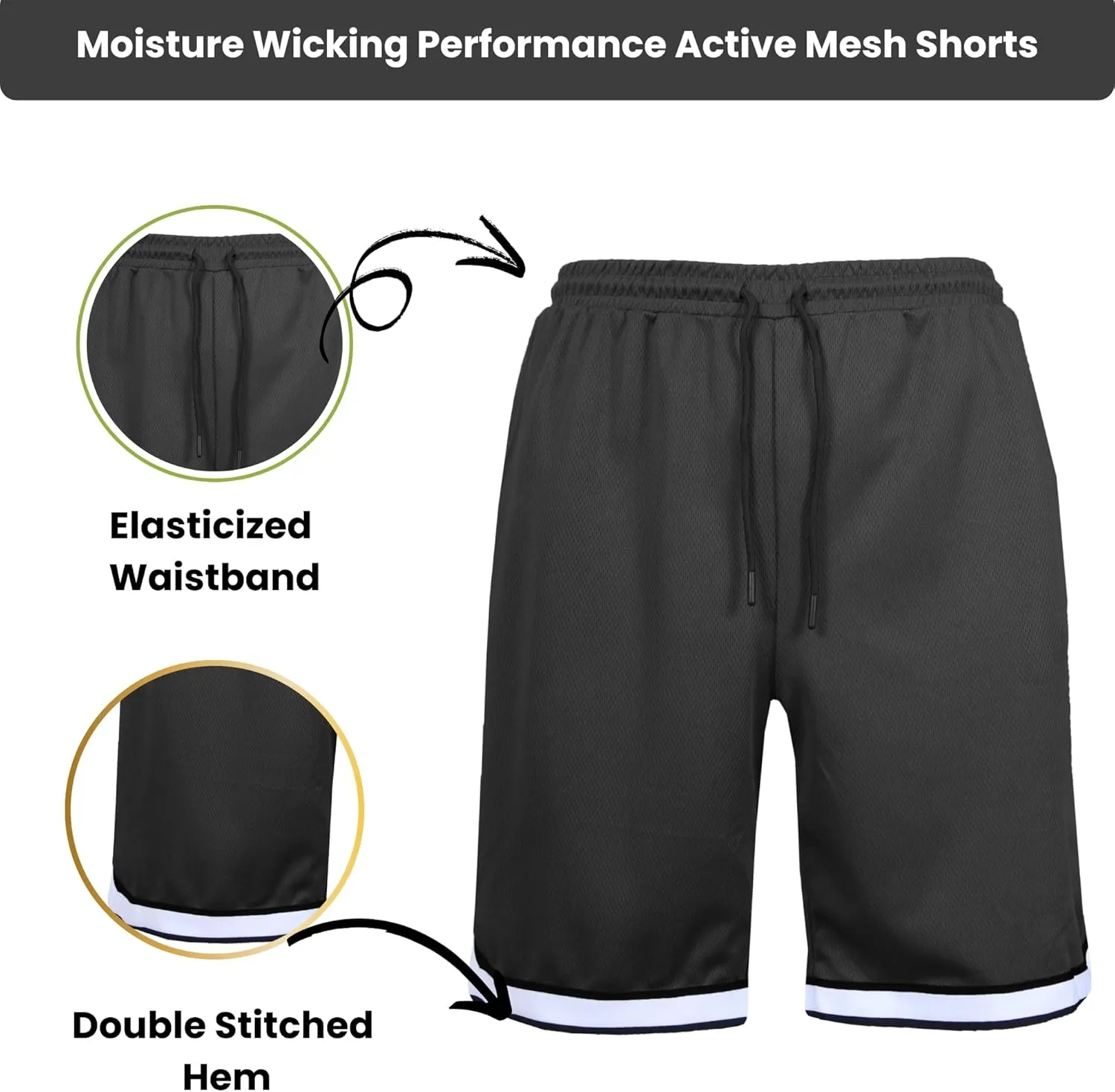 Galaxy by Harvic Men's Mesh Performance Shorts, Quick Dry Athletic Shorts with Pocket Running Gym