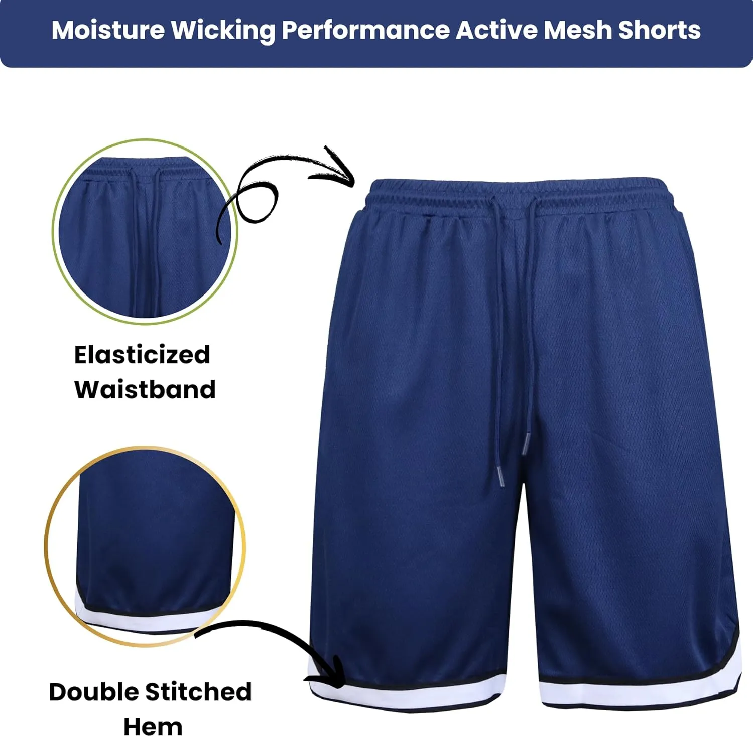 Galaxy by Harvic Men's Mesh Performance Shorts, Quick Dry Athletic Shorts with Pocket Running Gym