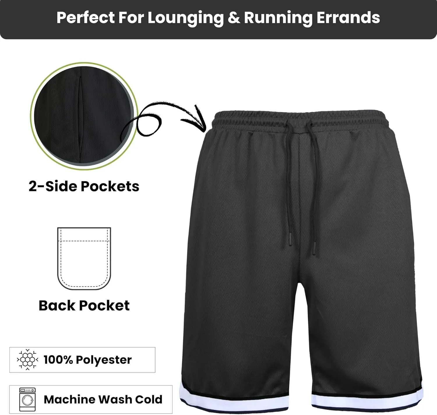 Galaxy by Harvic Men's Mesh Performance Shorts, Quick Dry Athletic Shorts with Pocket Running Gym