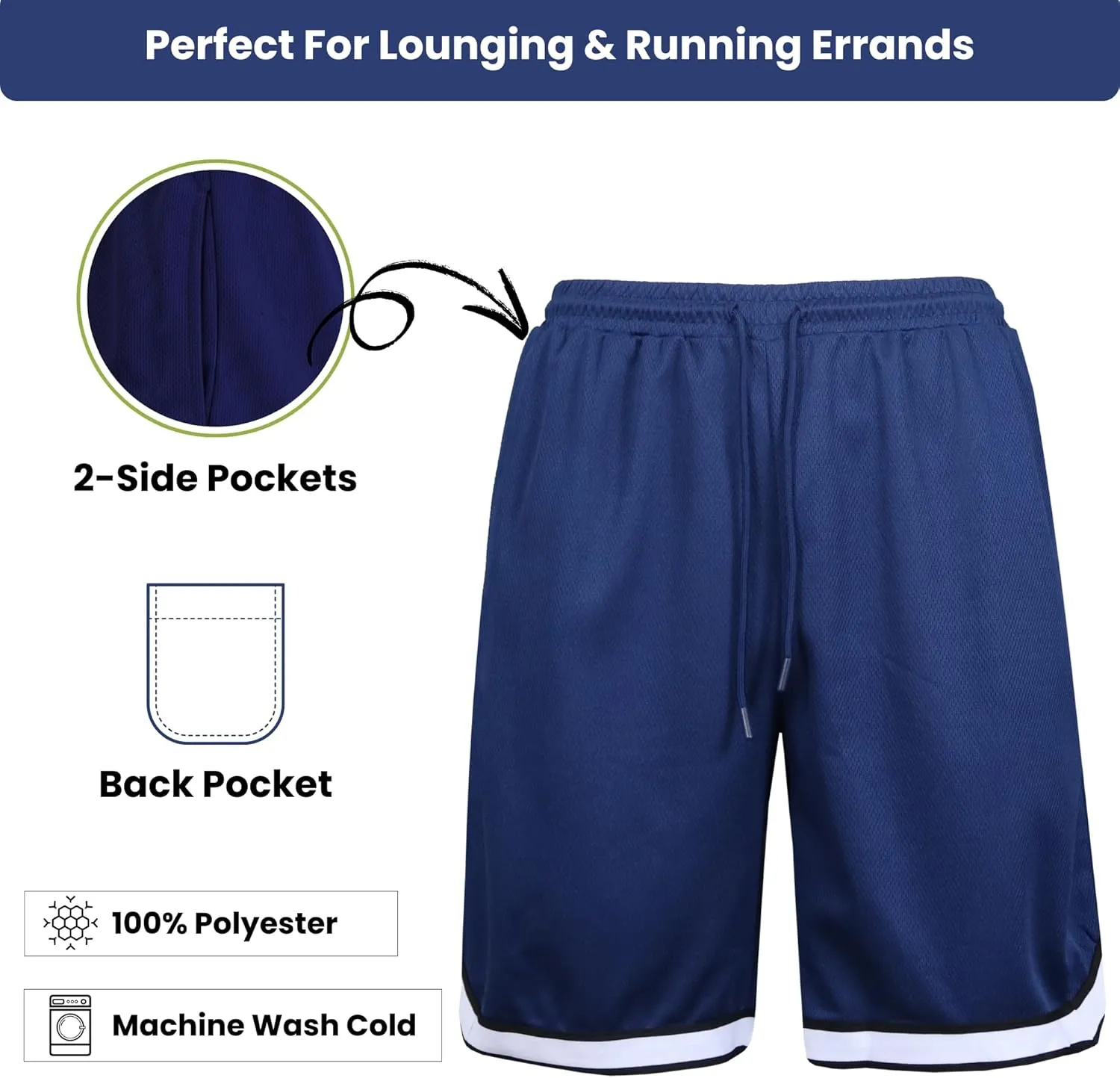 Galaxy by Harvic Men's Mesh Performance Shorts, Quick Dry Athletic Shorts with Pocket Running Gym