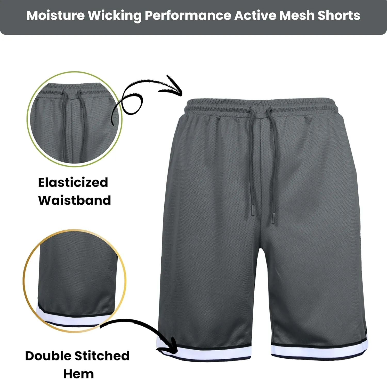 Galaxy by Harvic Men's Mesh Performance Shorts, Quick Dry Athletic Shorts with Pocket Running Gym
