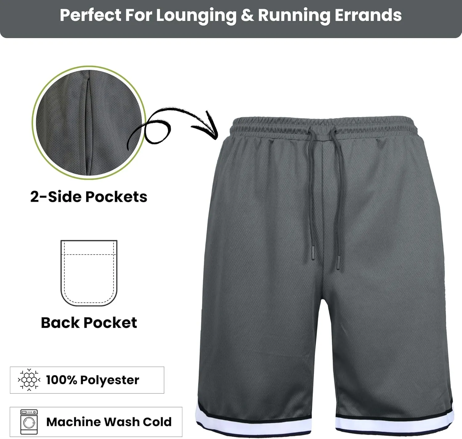 Galaxy by Harvic Men's Mesh Performance Shorts, Quick Dry Athletic Shorts with Pocket Running Gym