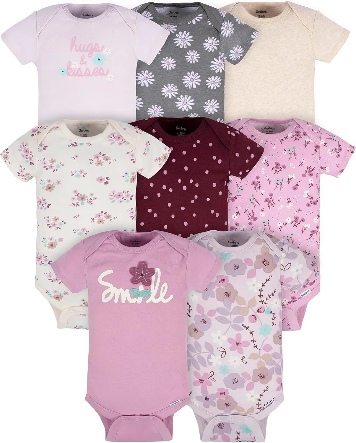 Gerber baby-girls 8-pack Short Sleeve Onesies Bodysuits