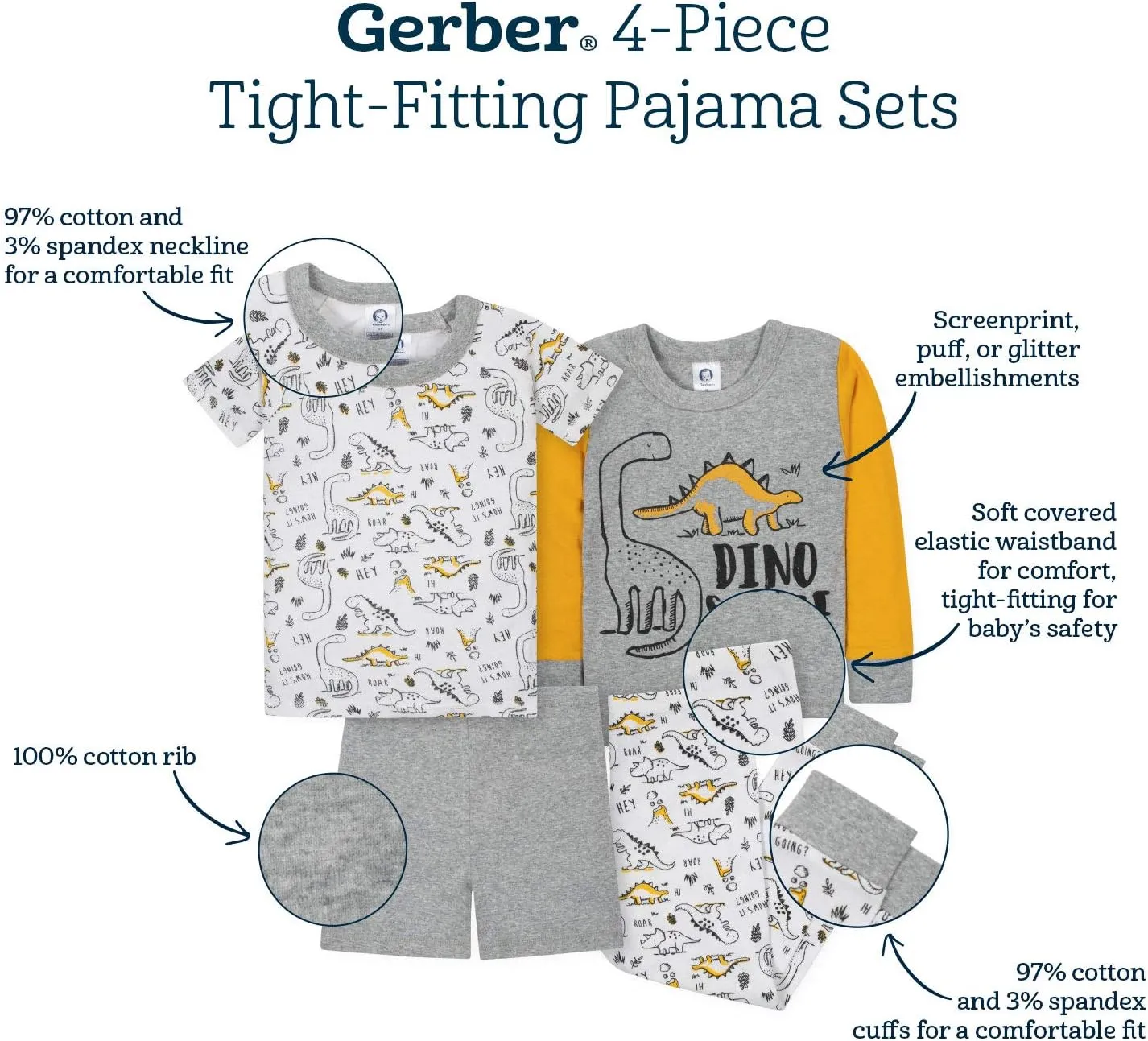 Gerber Baby Girls' Toddler Snug Fit 4-Piece Pajama Set
