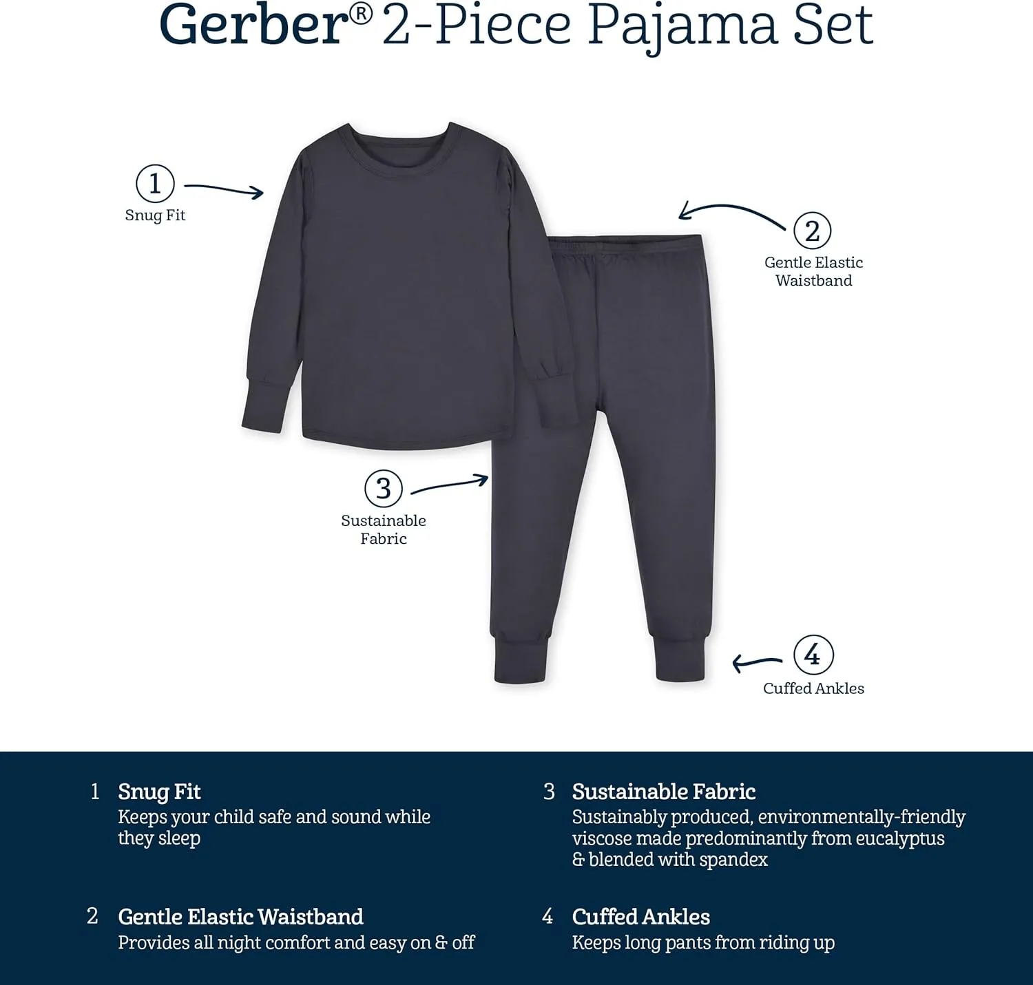 Gerber Unisex Baby Toddler Buttery Soft 2-Piece Snug Fit Pajamas with Viscose Made from Eucalyptus