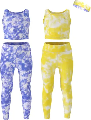 Girls Athletic Leggings Yoga Pants w/Sleeveless Crop Tank Tops for Kids Workout Cheer Dance Run Sizes 3-16, 5pc Set