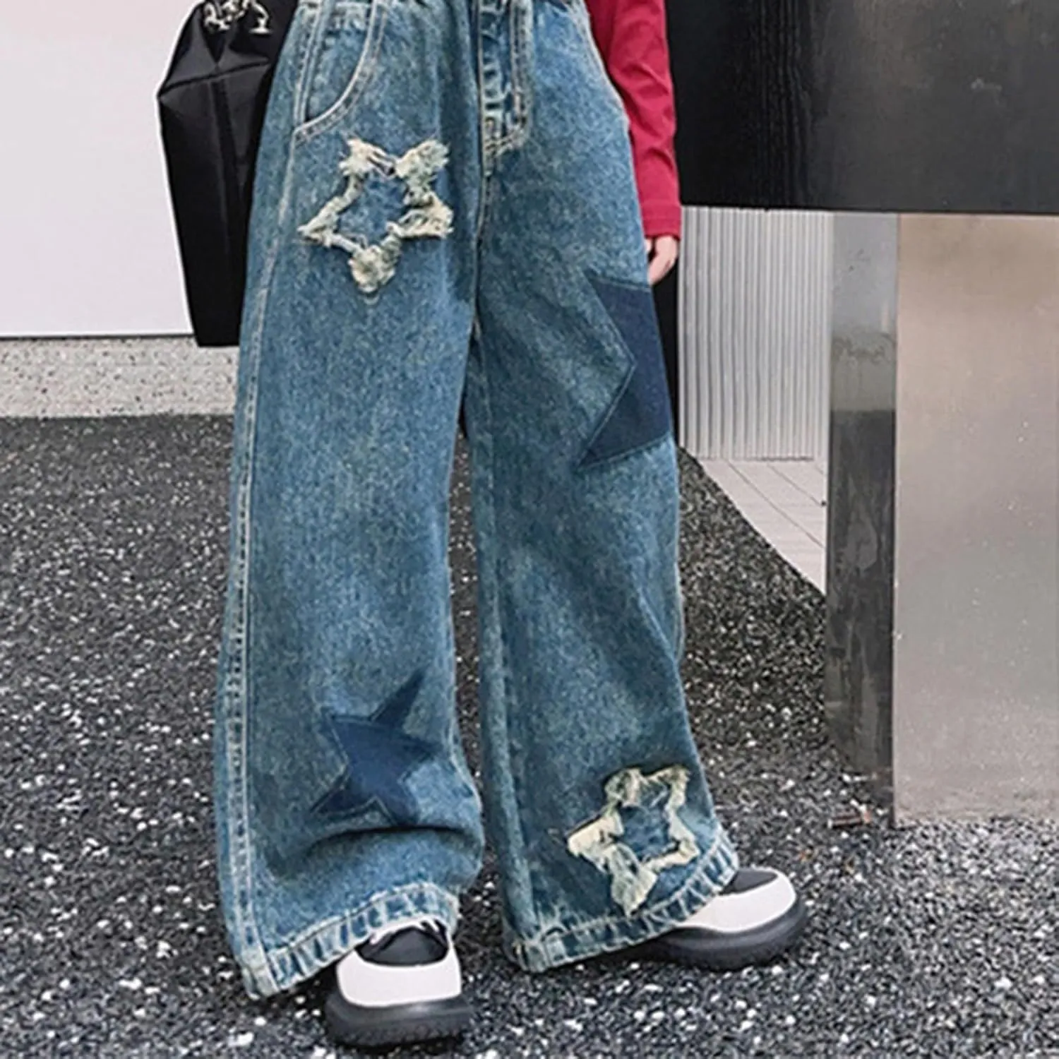Girls Baggy Jeans Streetwear Denim Cargo Pants High Waist Casual Wide Leg Pants with Multi Pockets 4-16 Years