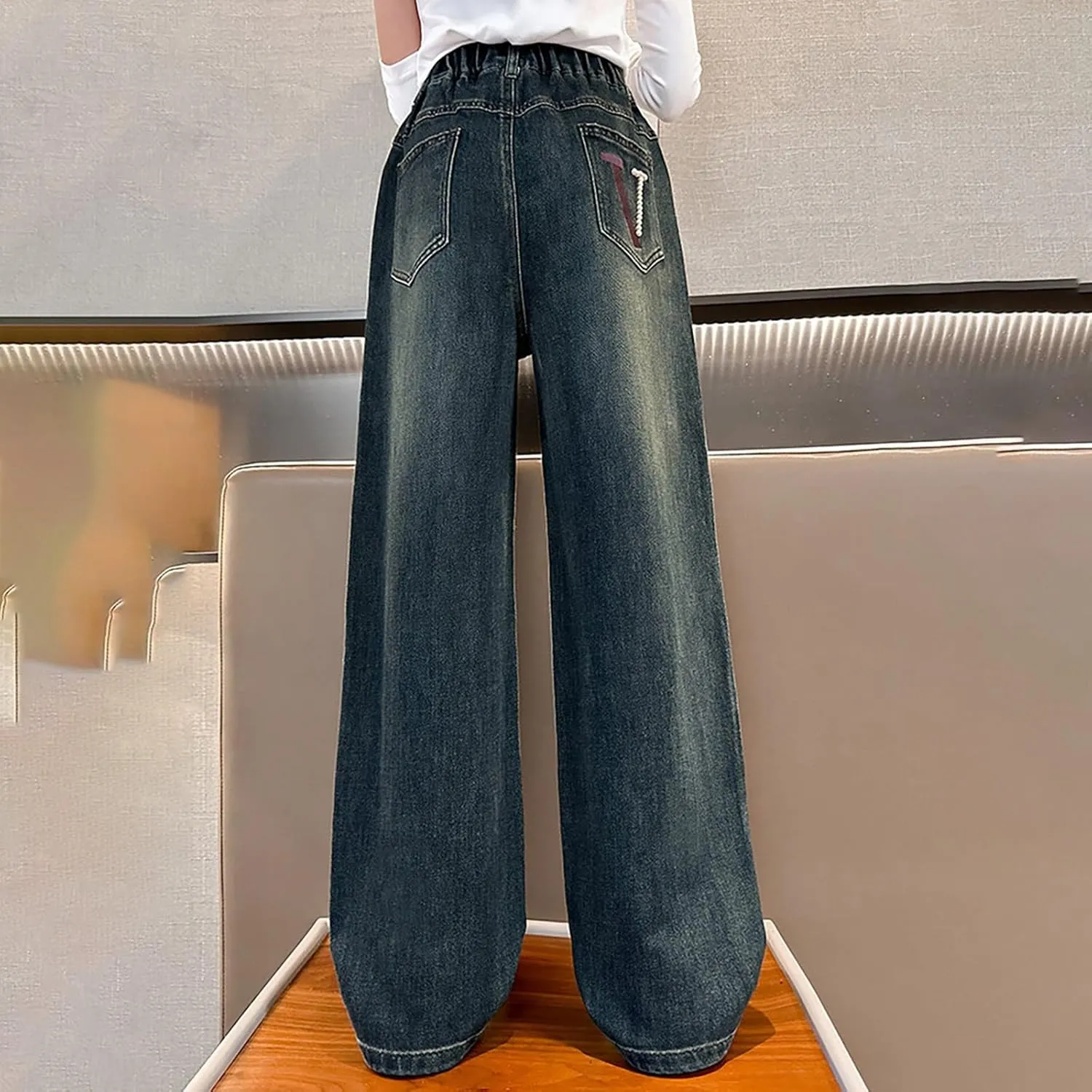 Girls Baggy Jeans Streetwear Denim Cargo Pants High Waist Casual Wide Leg Pants with Multi Pockets 4-16 Years