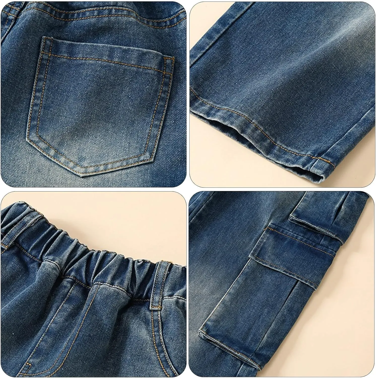 Girls Baggy Jeans Streetwear Denim Cargo Pants High Waist Casual Wide Leg Pants with Multi Pockets 4-16 Years