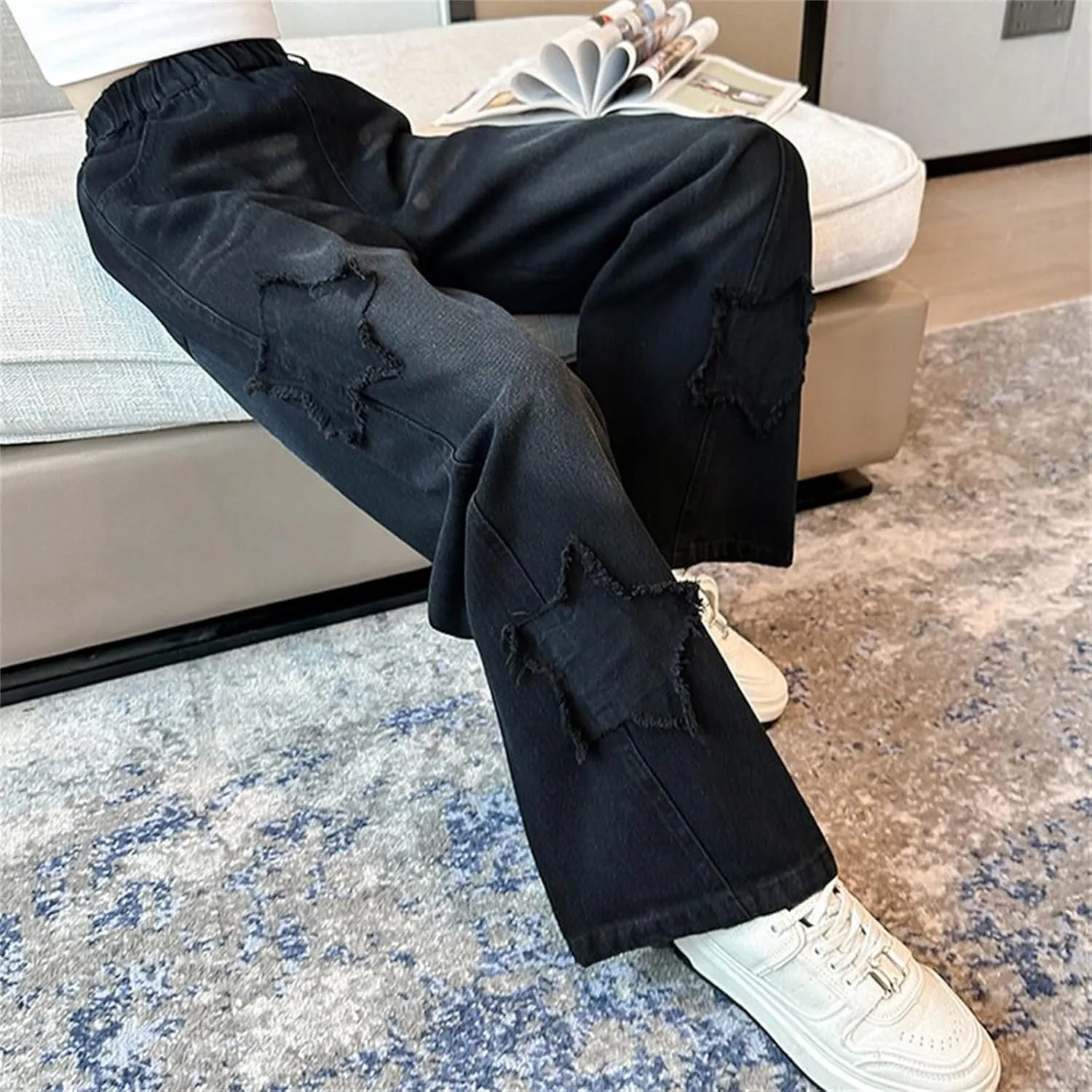 Girls Baggy Jeans Streetwear Denim Cargo Pants High Waist Casual Wide Leg Pants with Multi Pockets 4-16 Years