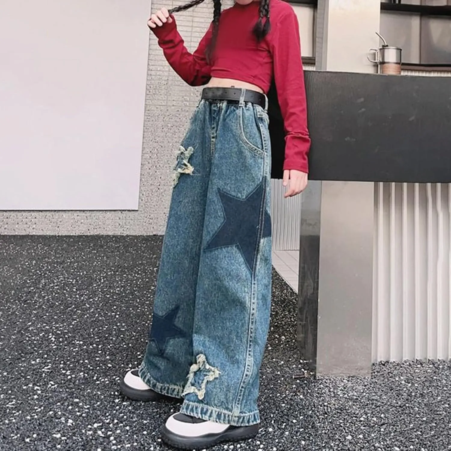 Girls Baggy Jeans Streetwear Denim Cargo Pants High Waist Casual Wide Leg Pants with Multi Pockets 4-16 Years