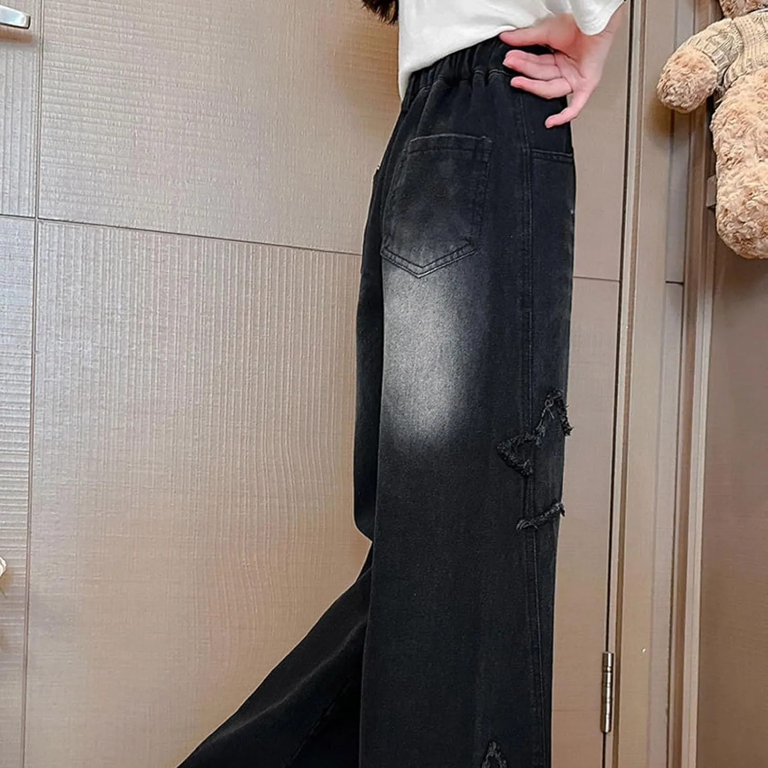 Girls Baggy Jeans Streetwear Denim Cargo Pants High Waist Casual Wide Leg Pants with Multi Pockets 4-16 Years