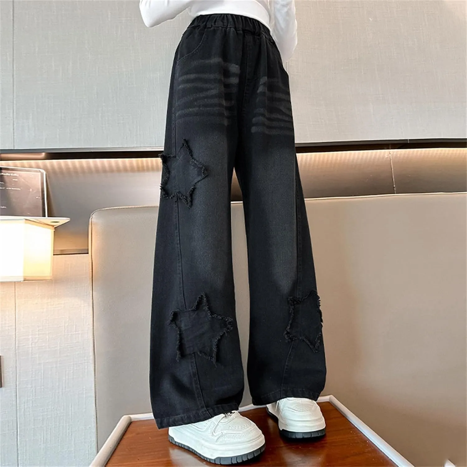 Girls Baggy Jeans Streetwear Denim Cargo Pants High Waist Casual Wide Leg Pants with Multi Pockets 4-16 Years