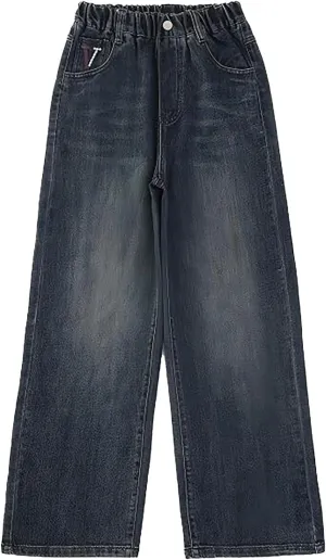 Girls Baggy Jeans Streetwear Denim Cargo Pants High Waist Casual Wide Leg Pants with Multi Pockets 4-16 Years