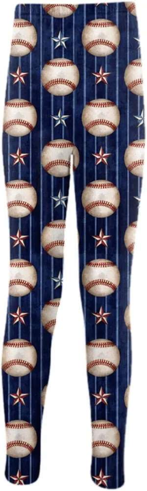Girls Baseball Print Leggings High Waist Compression Yoga Leggings for Toddler Kids Dance Workout Running Pants