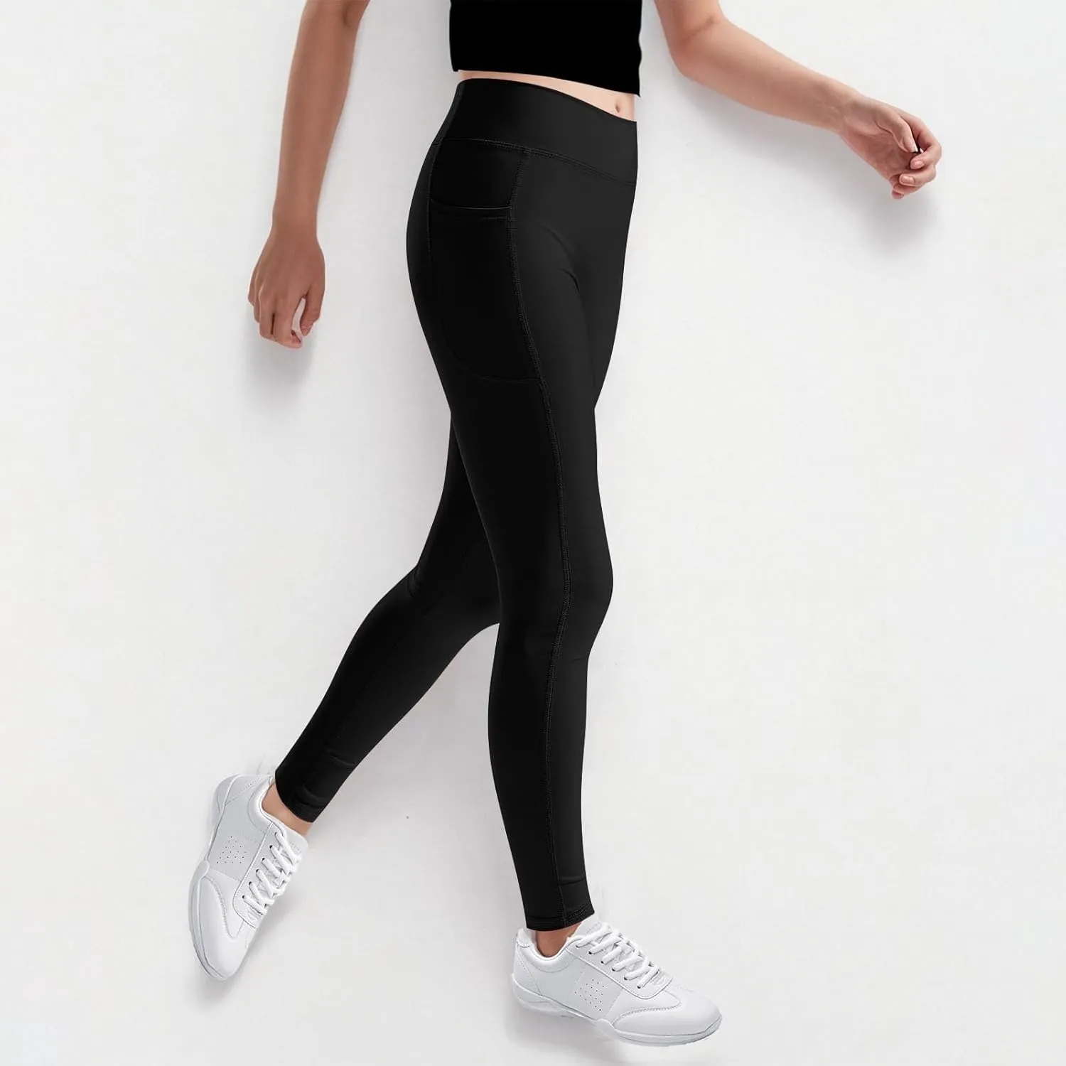 Girls Leggings Casual Seamless High Waisted Stretch Tights Dance Yoga Pants Kids Leggings with Pockets 5-12 Years