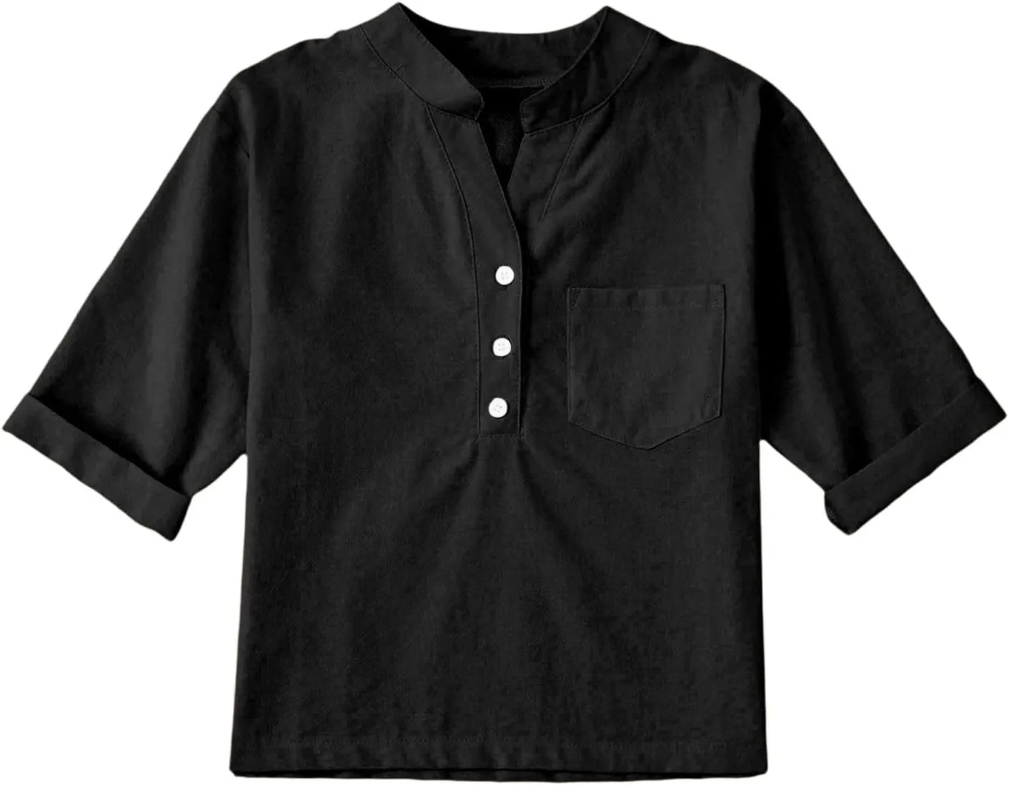 Girls Linen Shirts Loose Fit Button Down Collar Cotton Blouses Teen Summer Lightweight Solid Tee Tops with Pockets