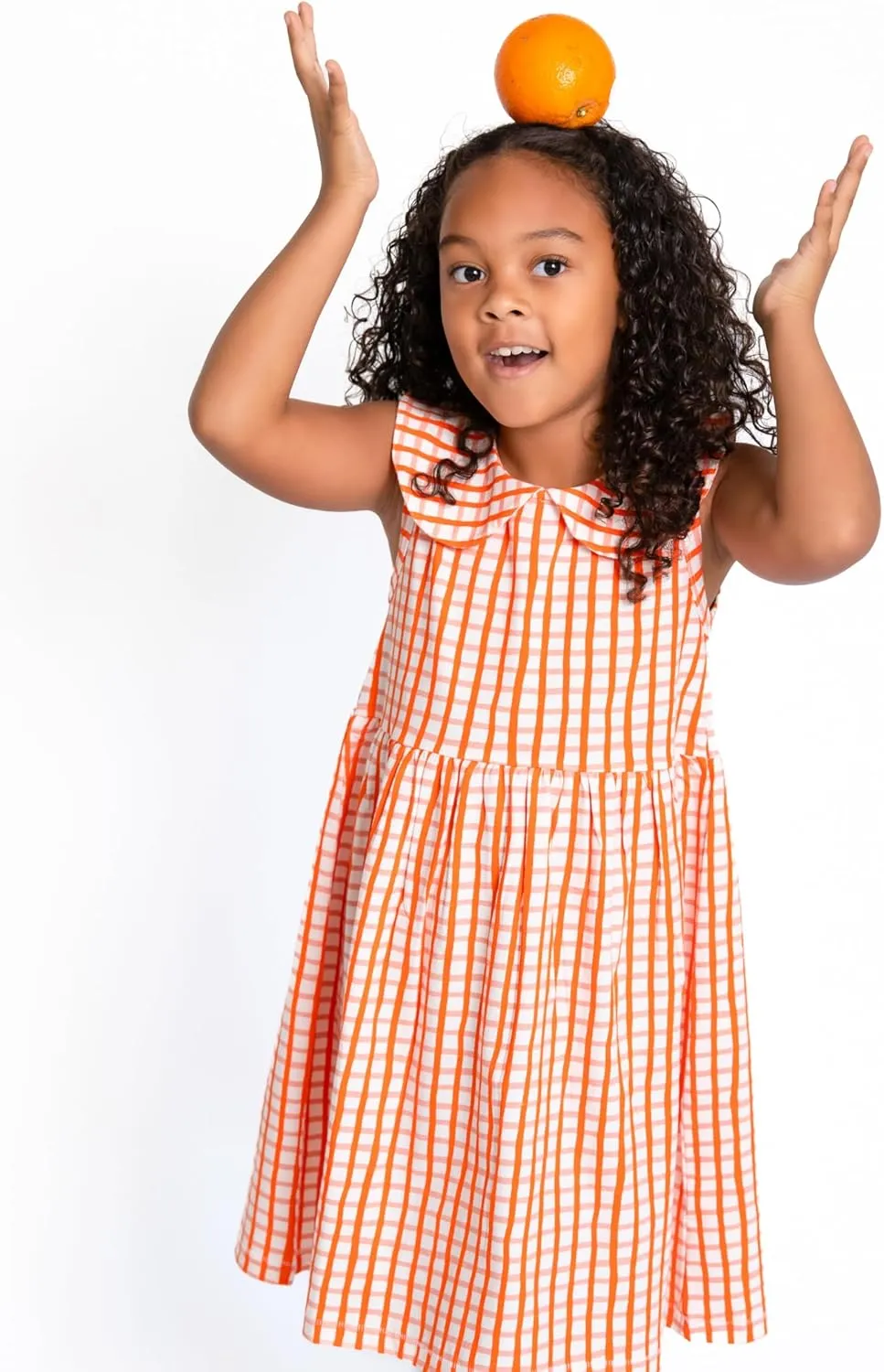 Girls' Organic Cotton Dress with Peter Pan Collar for Special Occassions and Play, Sizes 4-12
