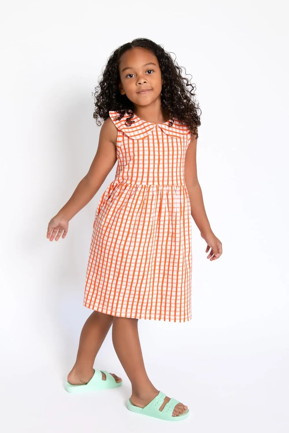 Girls' Organic Cotton Dress with Peter Pan Collar for Special Occassions and Play, Sizes 4-12