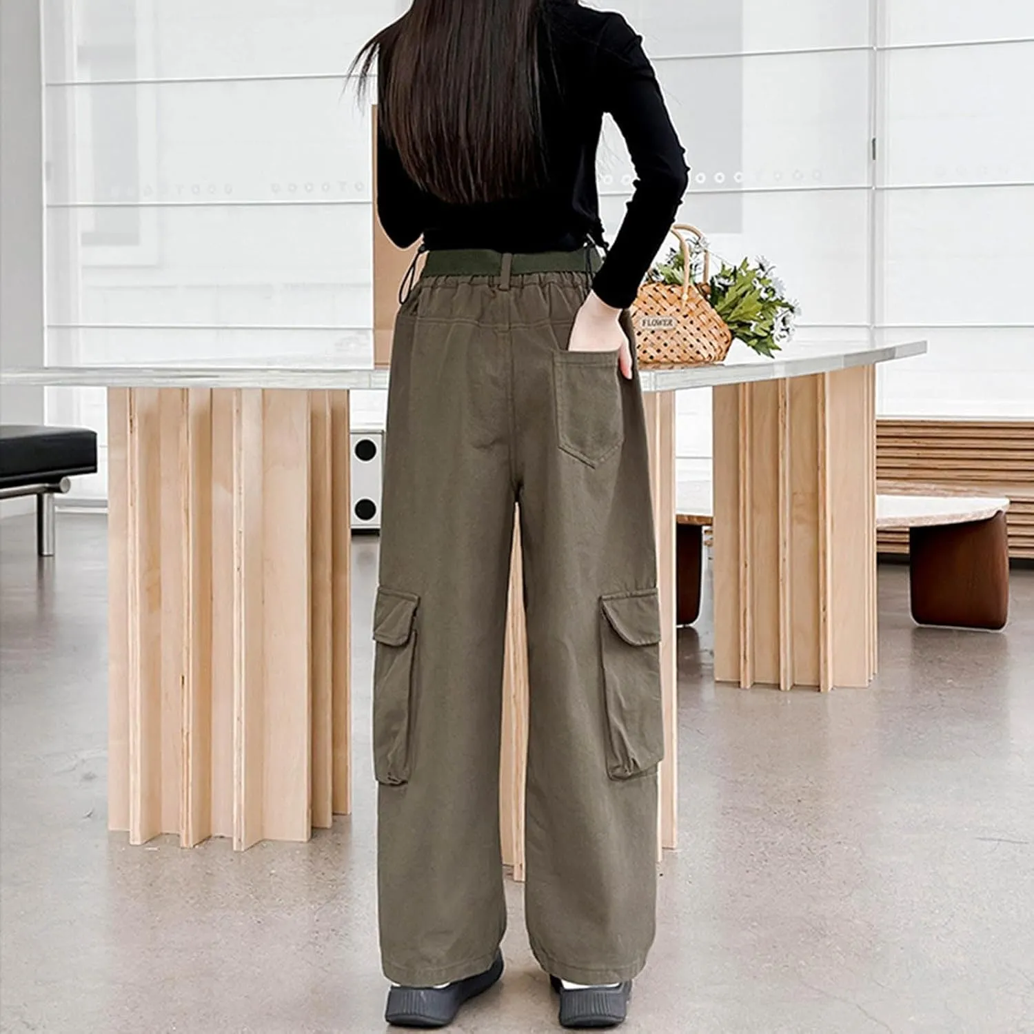 Girls Parachute Pants Y2k Cargo Pants for Girls Loose Jogger Trousers with Multi Pockets Streetwear Kids