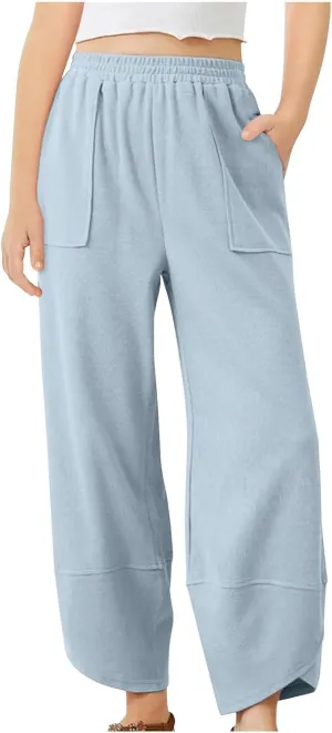 Girls Sweatpants Wide Leg Loose Fit Elastic Waistband Teen Casual Sweat Pants Side Striped Middle