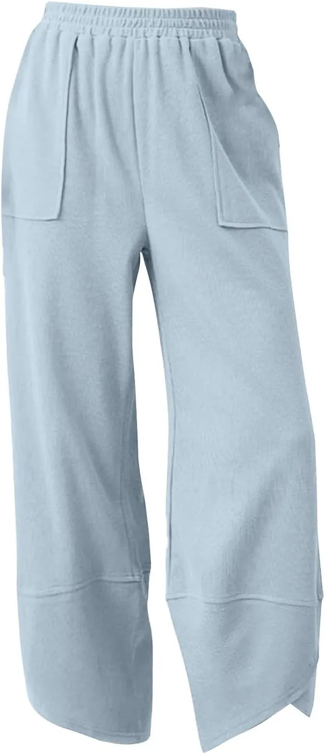 Girls Sweatpants Wide Leg Loose Fit Elastic Waistband Teen Casual Sweat Pants Side Striped Middle