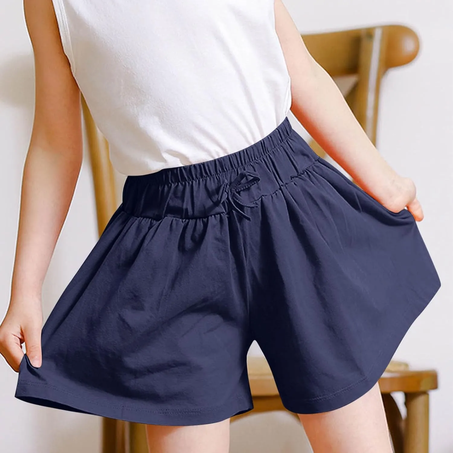 Girls Wide Leg Shorts Cute Pleated Flowy Shorts Kids Cotton Soft Summer Casual Short Kids Trendy Clothes 3-14 Years