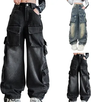Girl's&Women's Cargo Pants Elastic Waist Drawstring Tapered Multi Pockets Cargo Jogger Pants Cargo Pants