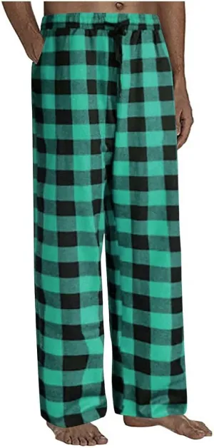 GOFULY Pajama Pants Men Soft Plaid Sleep Lounge Pants Elastic Waist Drawstring Pants Baggy Sleepwear Pants With Pockets