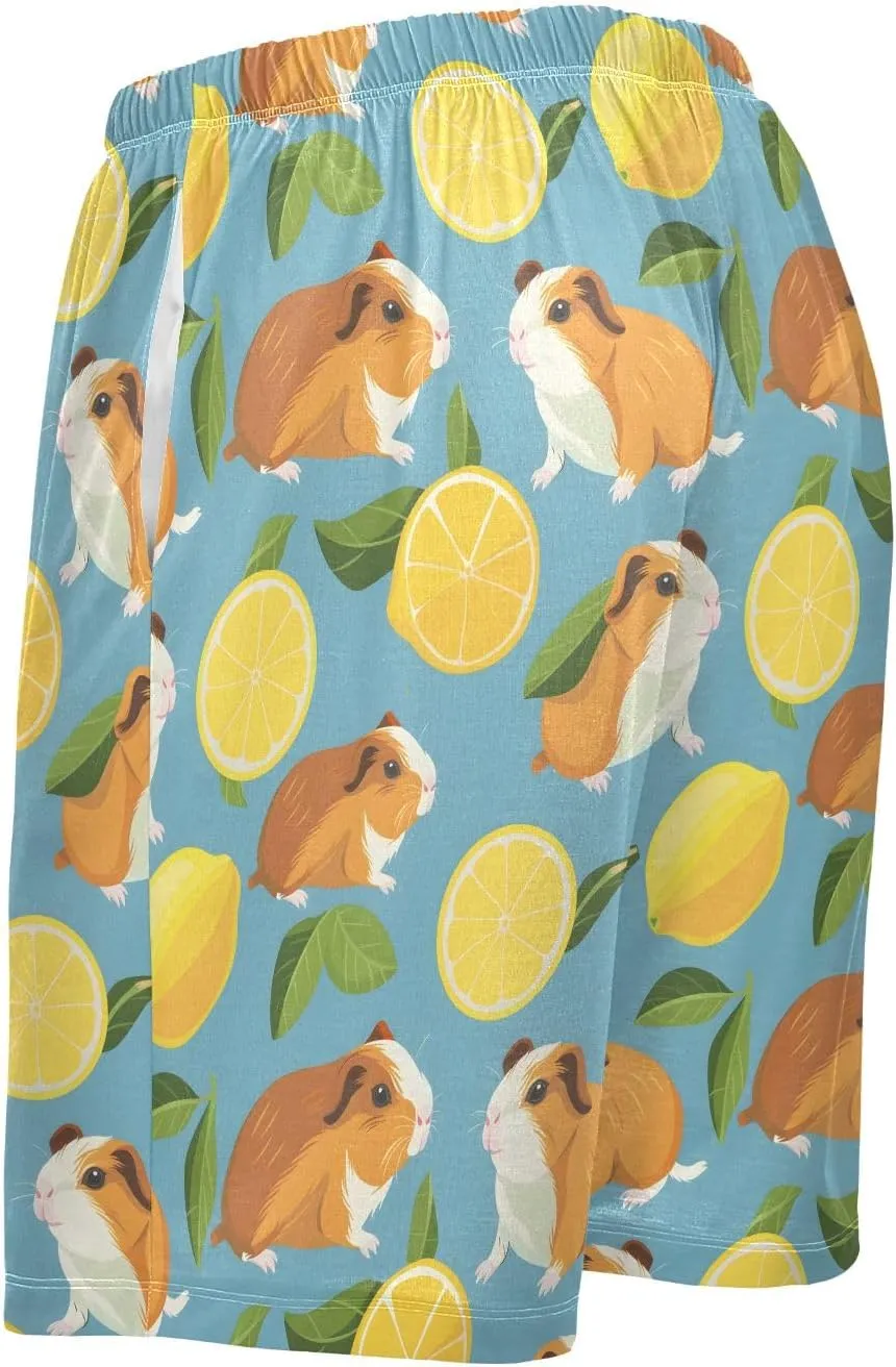 Guinea Pig Lemon Mens Pajama Shorts Soft Pants Lounge Sleepwear Bottoms with Drawstring & Pockets