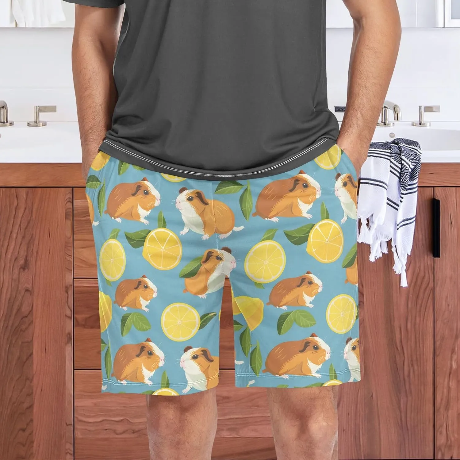 Guinea Pig Lemon Mens Pajama Shorts Soft Pants Lounge Sleepwear Bottoms with Drawstring & Pockets