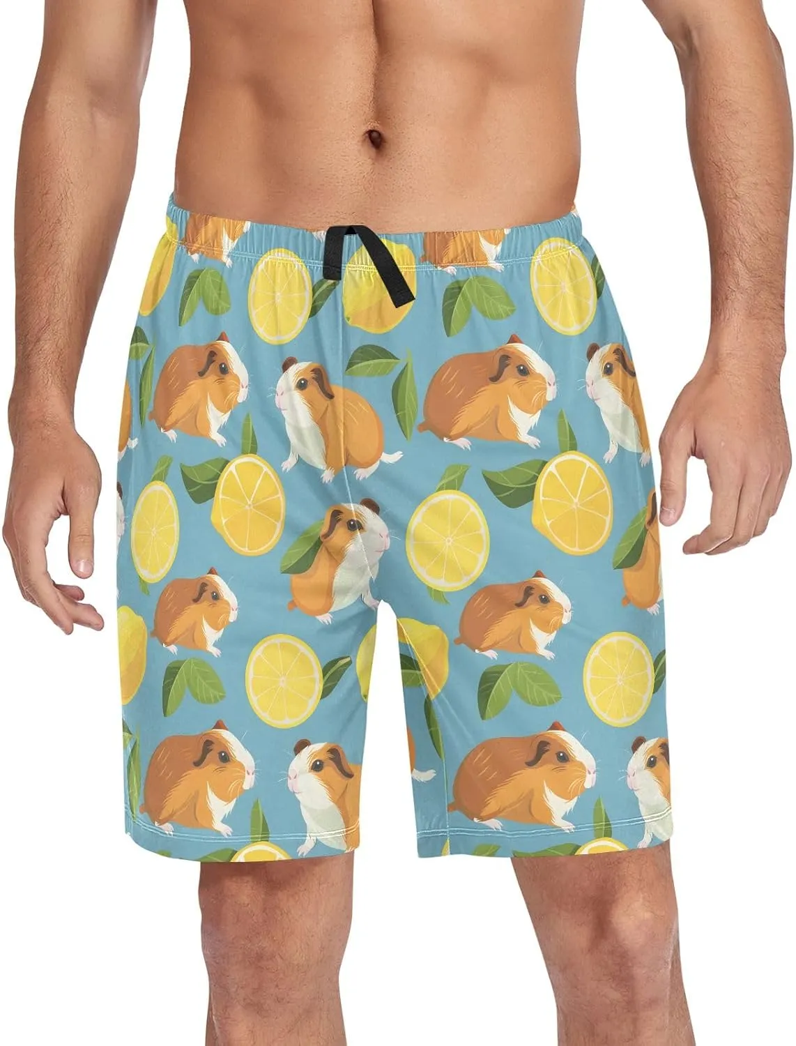 Guinea Pig Lemon Mens Pajama Shorts Soft Pants Lounge Sleepwear Bottoms with Drawstring & Pockets