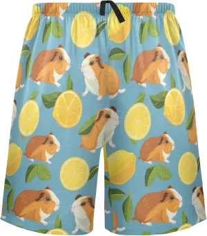 Guinea Pig Lemon Mens Pajama Shorts Soft Pants Lounge Sleepwear Bottoms with Drawstring & Pockets