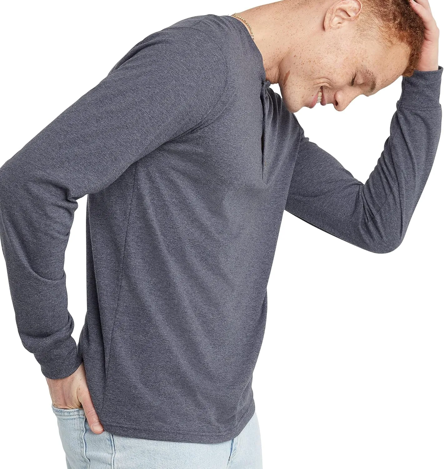 Hanes Originals Men's Tri-Blend Long Sleeve Henley T-Shirt, Lightweight Long Sleeve Tee