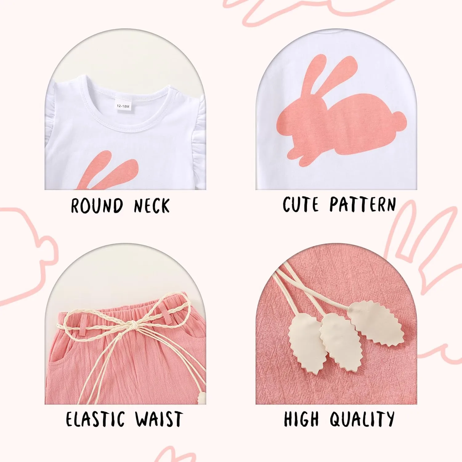 Happy Town Toddler Baby Girl Summer Clothes Ruffle Sleeve Cartoon T Shirt Linen Short Sets with Belt Cute Outfits