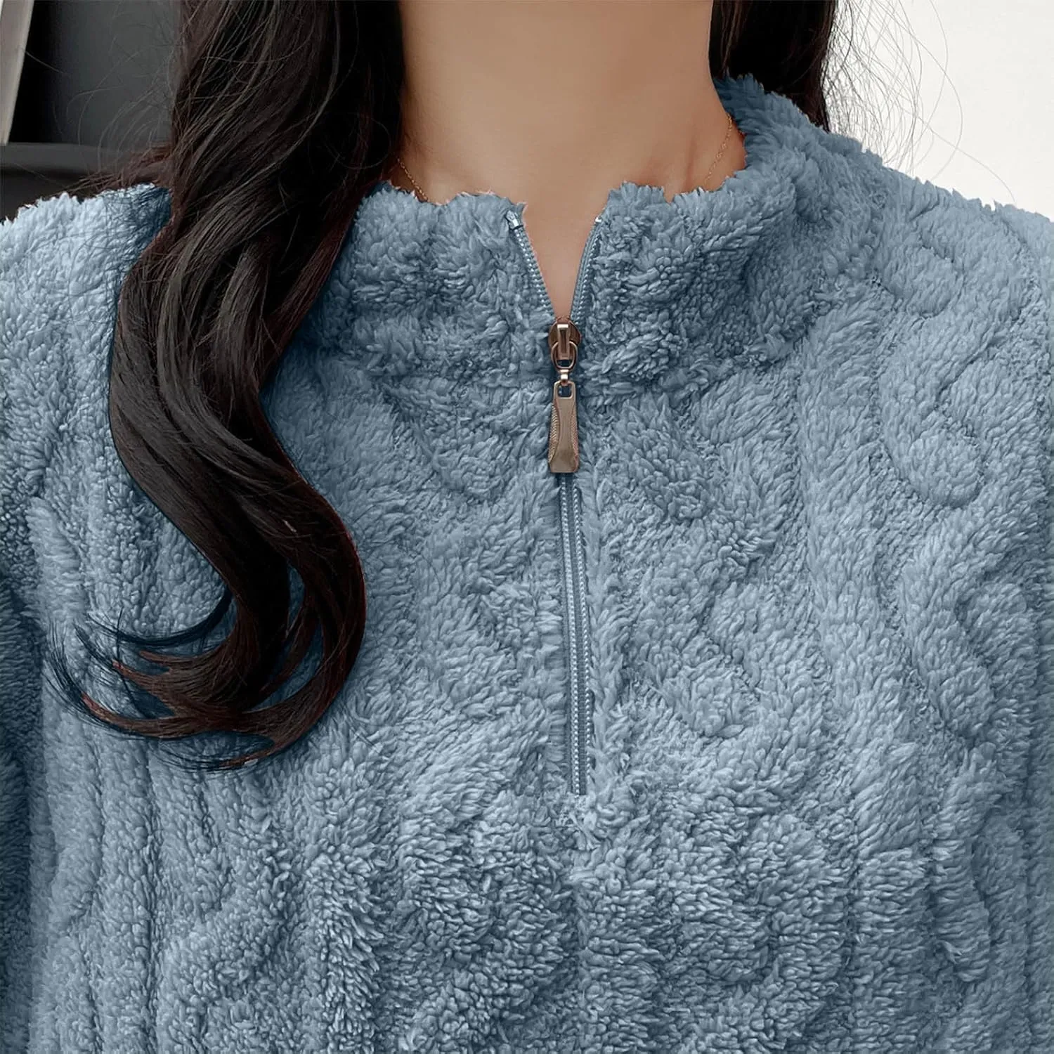 HGps8w Fuzzy Fleece Pajamas for Women Long Sleeve Sleepwear Pullover Loose Flannel Top Long Pants Winter Warm Pjs Lounge Sets