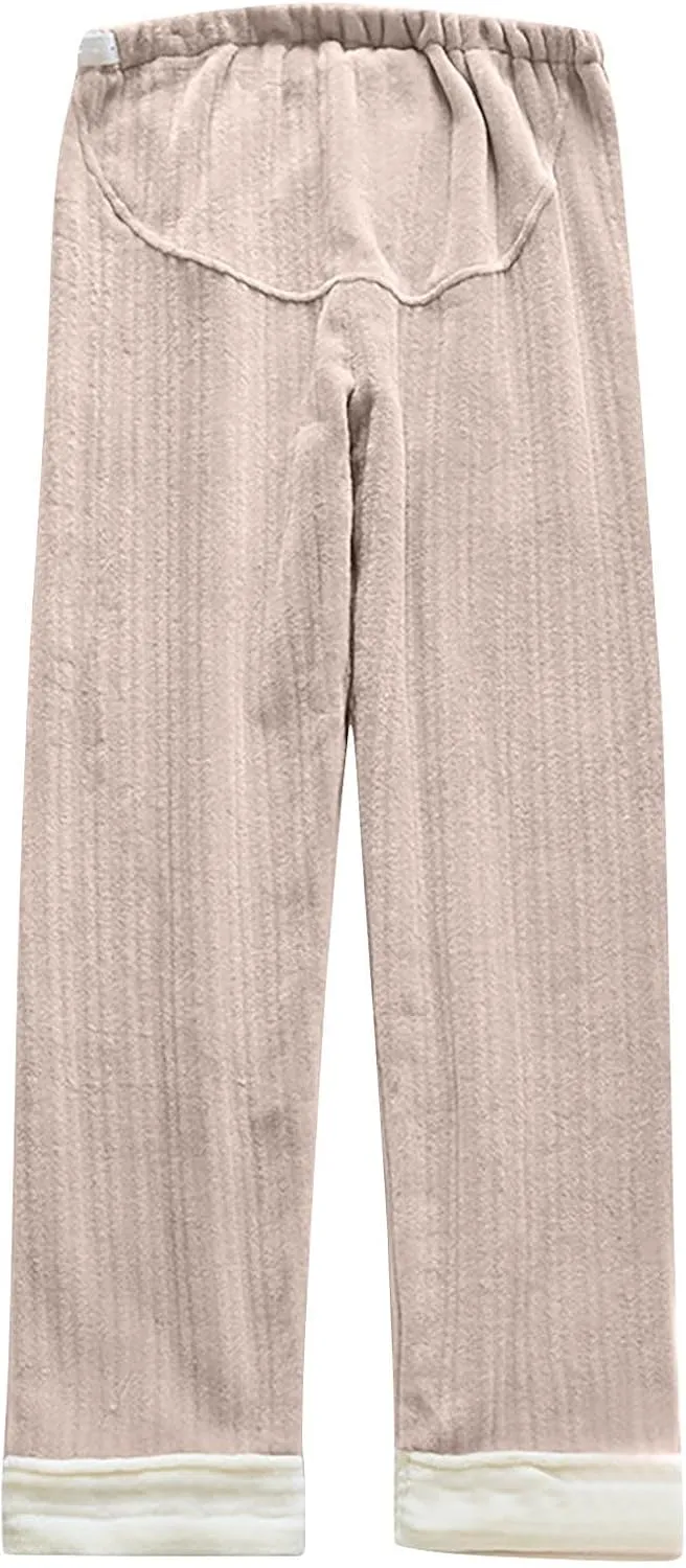 HGps8w Women's Belly Support Coral Fleece Pajama Pants Winter Warm Fuzzy Comfy Lounge Pants Soft Pjs Bottoms Sleepwear